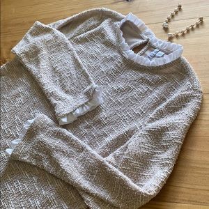 Elle Tan & White Long Sleeve Ruffle Collar Top